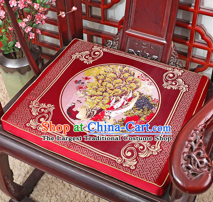Chinese Classical Household Ornament Traditional Handmade Embroidered Red Cushion Armchair Mat