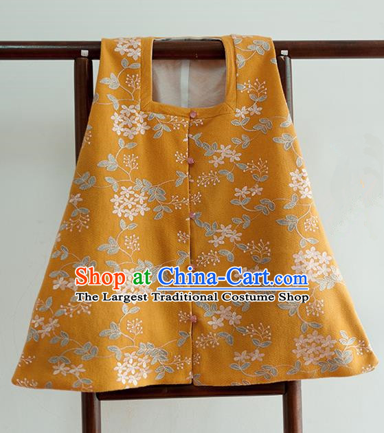 Chinese Ancient Ming Dynasty Historical Costumes Traditional Square Collar Yellow Vest for Women