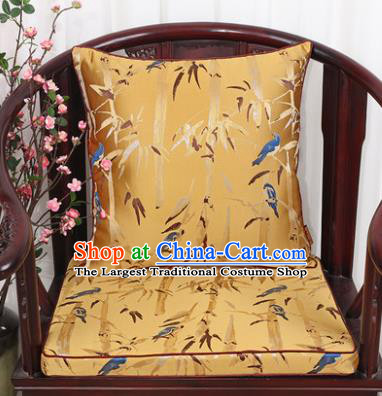 Chinese Classical Household Ornament Bamboo Pattern Golden Brocade Back Cushion Cover and Armchair Mat