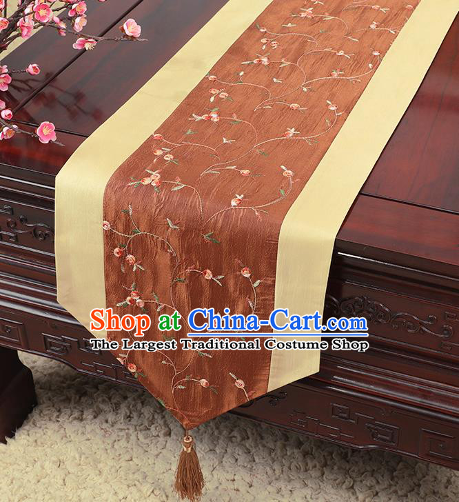 Chinese Traditional Handmade Table Cover Cloth Classical Household Ornament Brown Brocade Table Flag