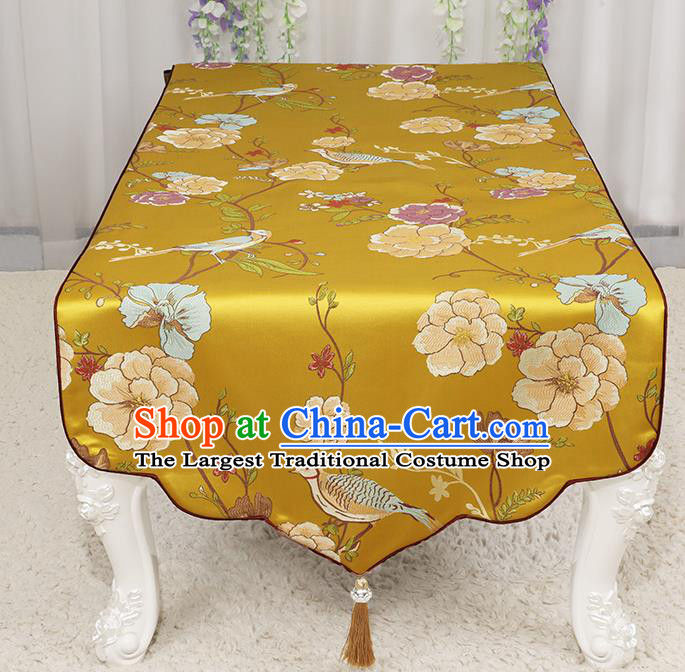 Chinese Classical Golden Brocade End Table Cover Traditional Household Handmade Table Cloth