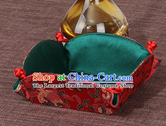 Chinese Traditional Household Accessories Classical Dragon Pattern Red Brocade Storage Box Candy Tray