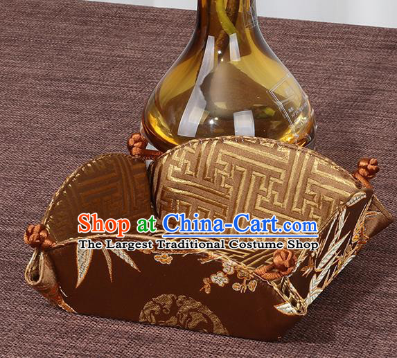 Chinese Traditional Household Accessories Classical Bamboo Pattern Brown Brocade Storage Box Candy Tray