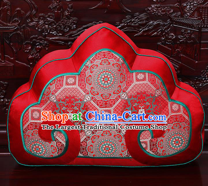 Chinese Traditional Arhat Bed Red Brocade Back Cushion Cover Classical Household Ornament
