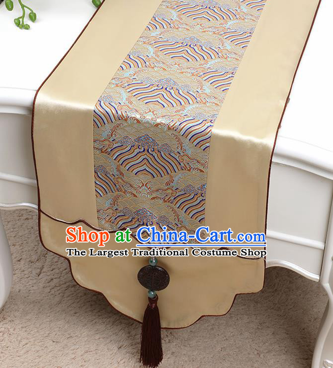 Chinese Traditional Golden Brocade Table Cloth Classical Pattern Household Ornament Table Flag
