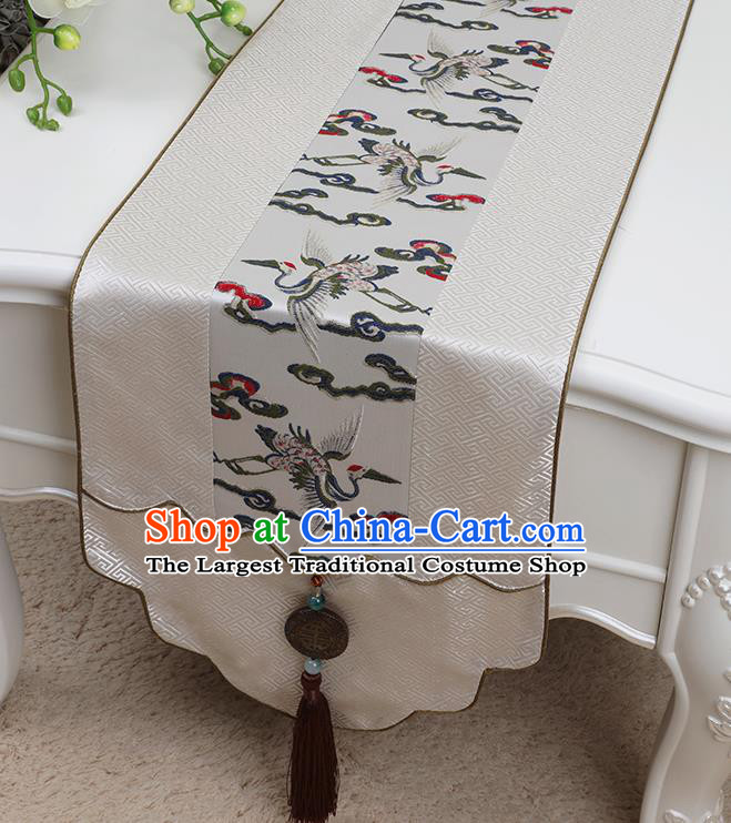 Chinese Traditional White Brocade Table Cloth Classical Pattern Household Ornament Table Flag