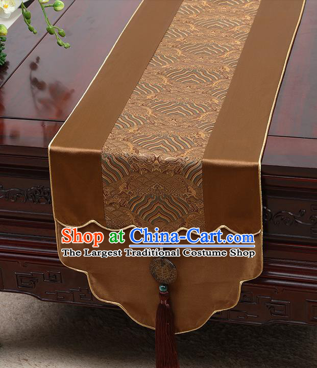 Chinese Traditional Brown Brocade Table Cloth Classical Pattern Household Ornament Table Flag