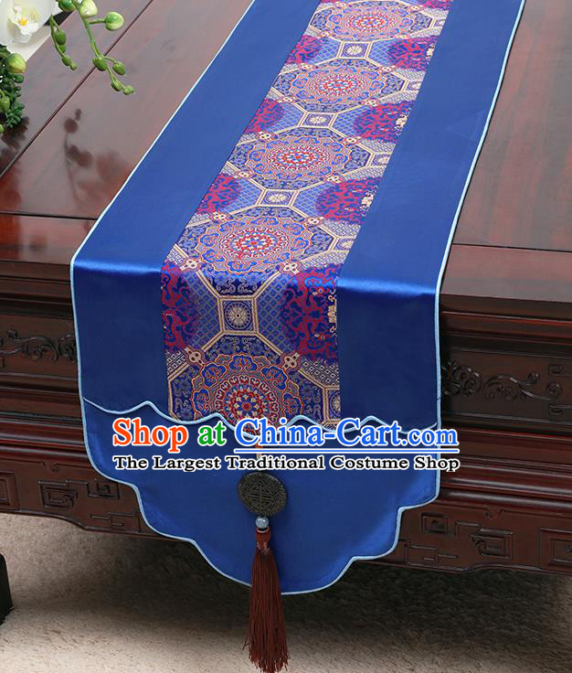 Chinese Traditional Royalblue Brocade Table Cloth Classical Pattern Household Ornament Table Flag