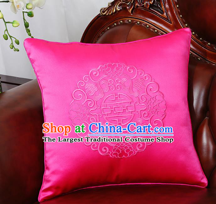 Chinese Traditional Embroidered Rosy Brocade Back Cushion Cover Classical Household Ornament