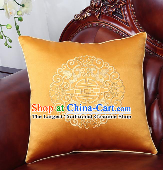 Chinese Traditional Embroidered Golden Brocade Back Cushion Cover Classical Household Ornament