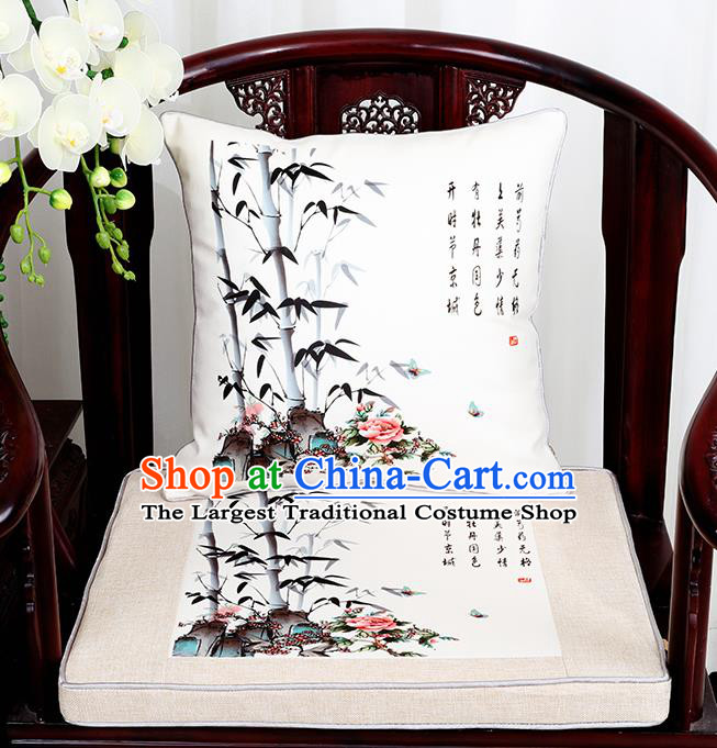 Chinese Classical Household Ornament Traditional Bamboo Pattern White Brocade Cushion Cover and Armchair Mat Cover