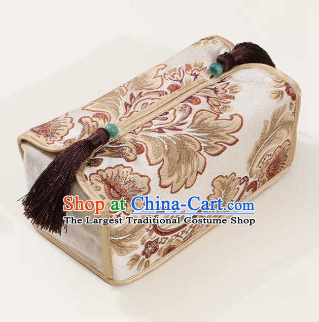 Chinese Traditional Household Accessories Classical Pattern Beige Brocade Paper Box Storage Box Cover