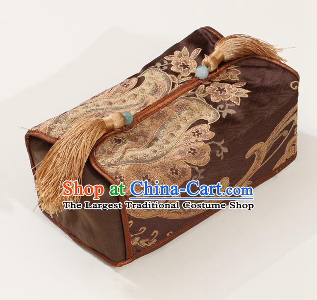 Chinese Traditional Household Accessories Classical Pattern Brown Brocade Paper Box Storage Box Cover