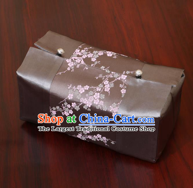 Chinese Traditional Household Accessories Classical Plum Blossom Pattern Grey Brocade Paper Box Storage Box Cove