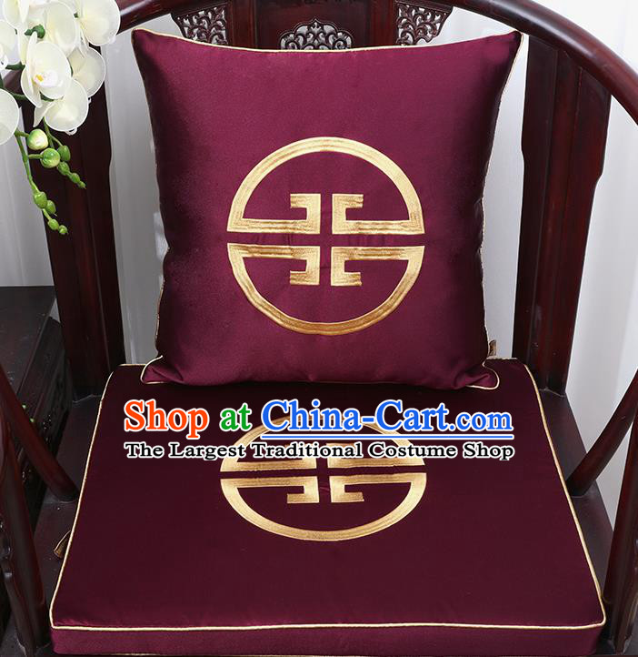 Chinese Classical Household Ornament Traditional Handmade Purple Brocade Cushion Cover and Armchair Mat