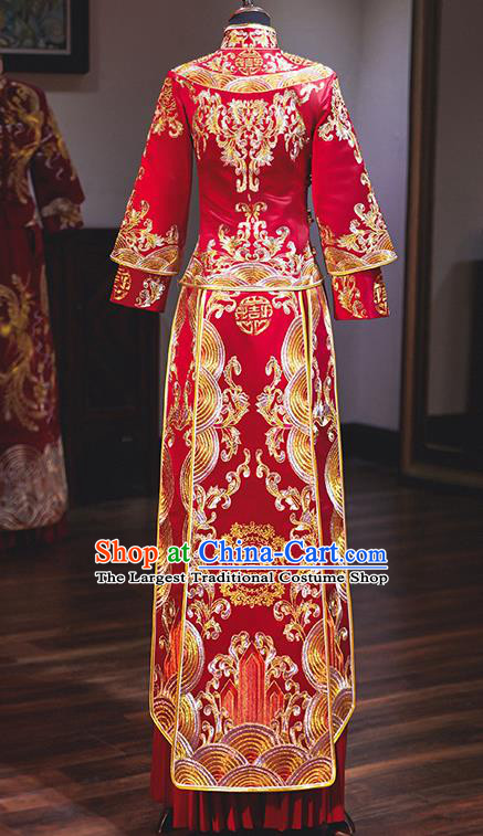 Chinese Traditional Embroidered Phoenix Red Xiuhe Suits Ancient Bride Toast Wedding Costumes for Women