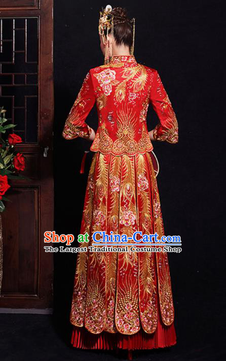 Chinese Traditional Bride Embroidered Phoenix Peony Xiuhe Suits Ancient Handmade Wedding Costumes for Women
