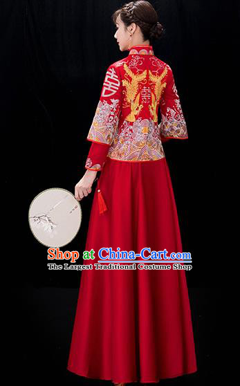 Chinese Traditional Bride Embroidered Phoenix Red Xiuhe Suits Ancient Wedding Costumes for Women