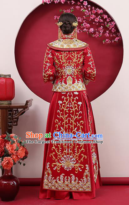 Chinese Traditional Bride Gilding Red Xiuhe Suits Ancient Handmade Wedding Costumes for Women