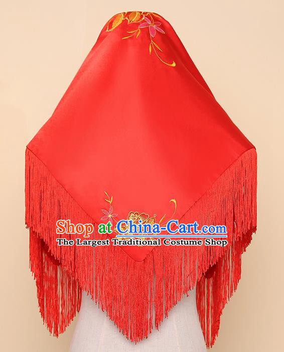Chinese Traditional Wedding Hair Accessories Ancient Bride Red Tassel Headdress for Women