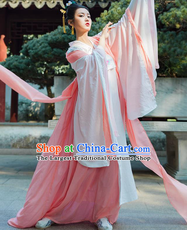 Traditional Chinese Tang Dynasty Imperial Consort Pink Hanfu Dress Ancient Drama Peri Costumes for Women