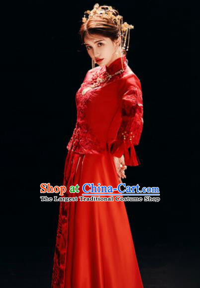 Chinese Traditional Wedding Dress Embroidered Cheongsam Ancient Bride Xiuhe Suits Costumes for Women
