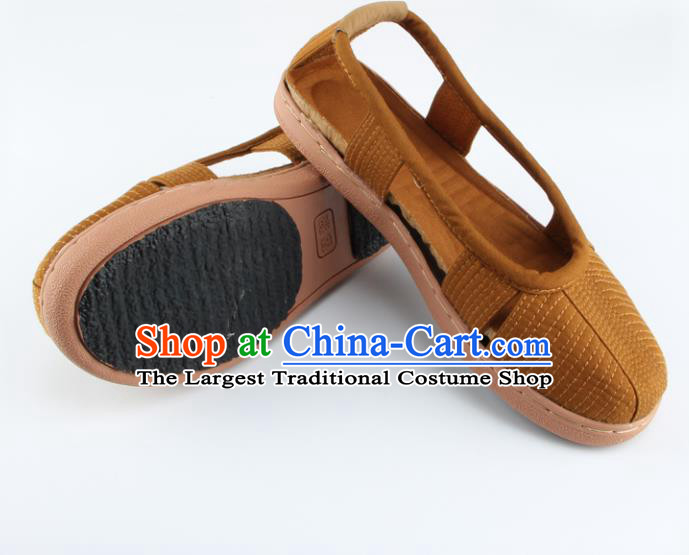 Chinese Traditional Buddhist Monk Shoes Buddhism Arhat Monks Khaki Cloth Shoes for Men