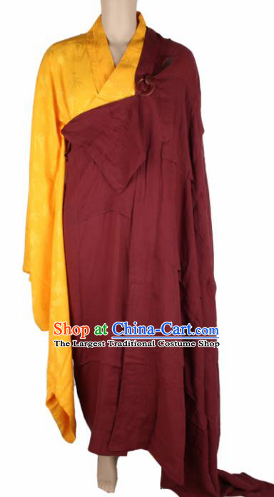 Chinese Traditional Buddhist Monk Costumes Buddhism Monks Wine Red Cassock for Men
