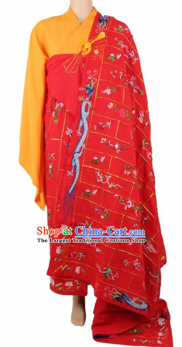 Chinese Traditional Buddhist Red Silk Cassock Buddhism Dharma Assembly Monks Costumes for Men