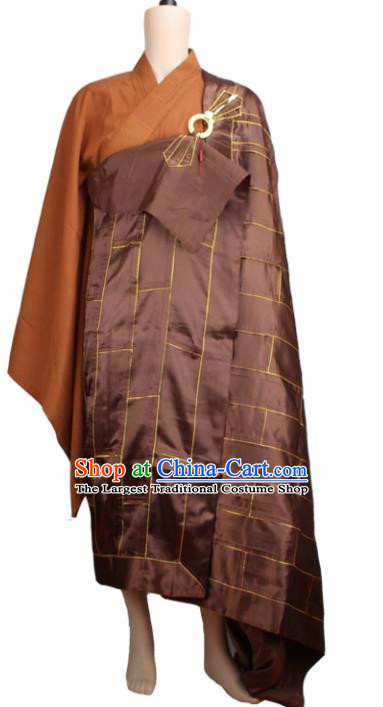 Chinese Traditional Buddhist Brown Silk Cassock Buddhism Dharma Assembly Monks Costumes for Men