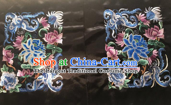 Chinese Traditional Embroidery Craft Embroidered Lotus Peony Silk Patches Handmade Embroidering Accessories