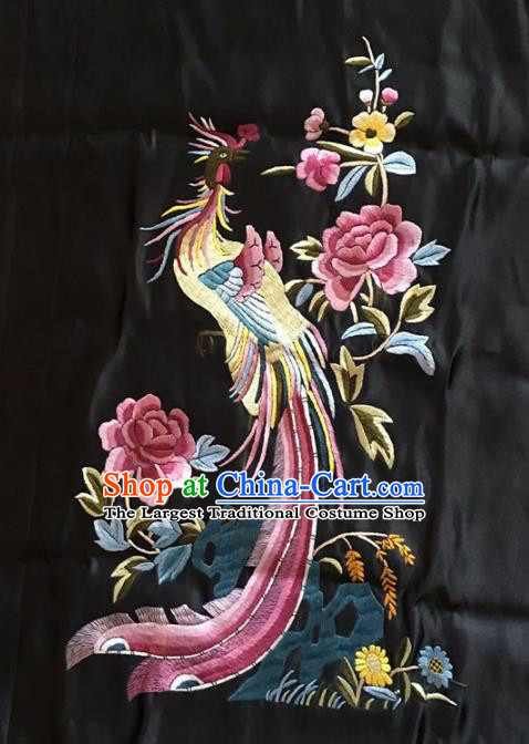 Chinese Traditional Handmade Embroidery Craft Embroidered Phoenix Peony Silk Patches Embroidering Accessories