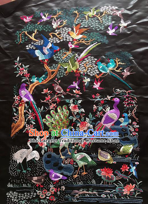 Chinese Traditional Handmade Embroidery Craft Embroidered Peacock Birds Silk Patches Embroidering Accessories