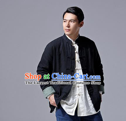 Chinese Traditional Costume Tang Suit Overcoat National Mandarin Black Jacket for Men
