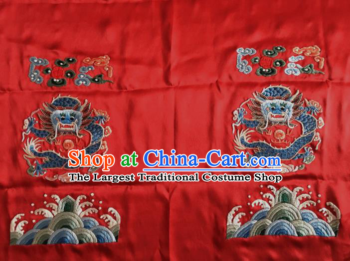 Chinese Traditional Handmade Embroidery Craft Embroidered Dragon Cloth Patches Embroidering Red Silk Piece
