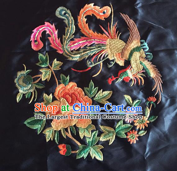Chinese Traditional Embroidered Phoenix Peony Silk Patches Handmade Embroidery Craft