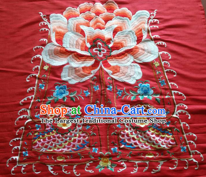 Asian Chinese Traditional Embroidered Peony Red Silk Patches Handmade Embroidery Craft