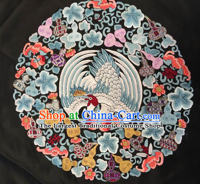 Asian Chinese Traditional Embroidered Crane Cucurbit Silk Patches Handmade Embroidery Craft