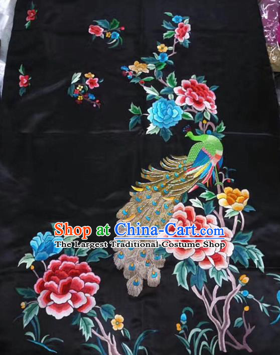 Asian Chinese Traditional Embroidered Peony Peacock Silk Patches Handmade Embroidery Craft