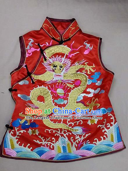 Chinese Traditional Silk Costume Tang Suit Embroidered Dragon Red Silk Vest for Women