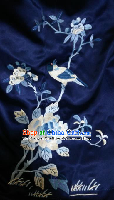Asian Chinese Traditional Embroidered Peony Navy Silk Patches Handmade Embroidery Craft
