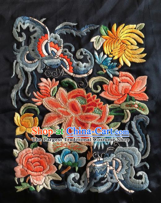 Chinese Traditional Embroidered Chrysanthemum Cloth Patches Handmade Embroidery Craft Silk Fabric