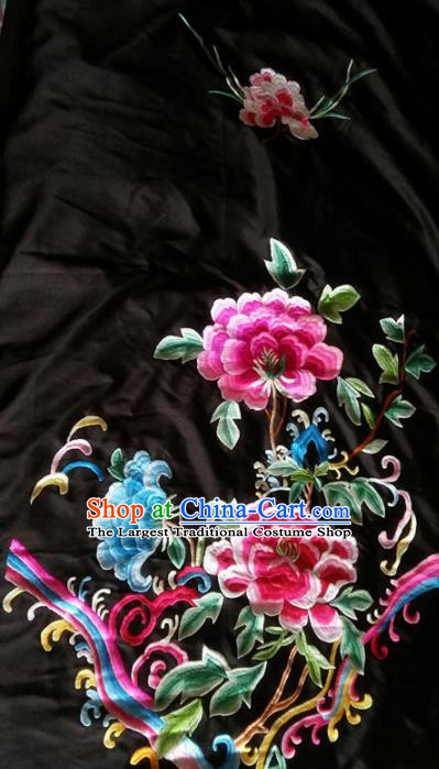 Chinese Traditional Embroidered Cloth Patches Handmade Embroidery Peony Craft Silk Fabric