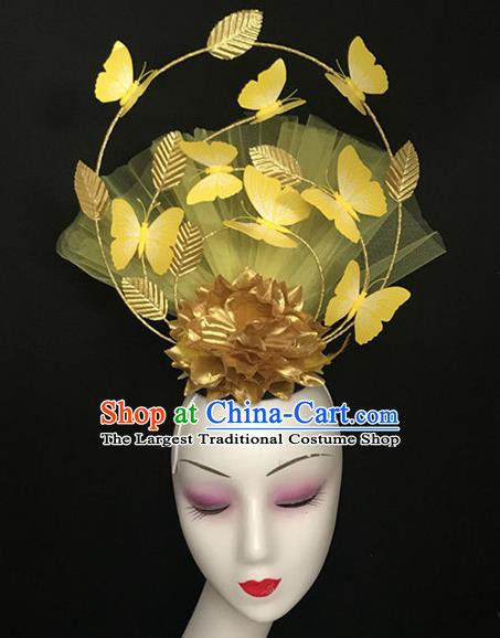 Top Halloween Catwalks Hair Accessories Stage Show Yellow Butterfly Headdress for Women