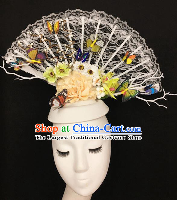 Top Halloween Hair Accessories Stage Show Chinese Traditional Catwalks White Top Hat Headpiece for Women