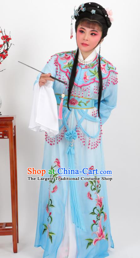 Chinese Traditional Peking Opera Actress Court Princess Blue Dress Ancient Palace Lady Costume for Women