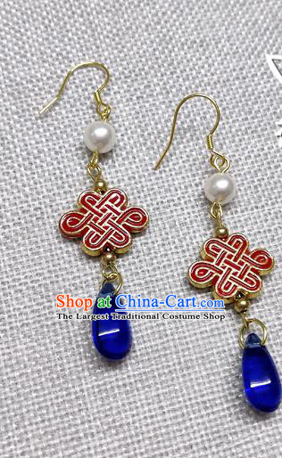 Chinese Traditional Hanfu Cloisonne Red Earrings Ancient Princess Ear Accessories for Women