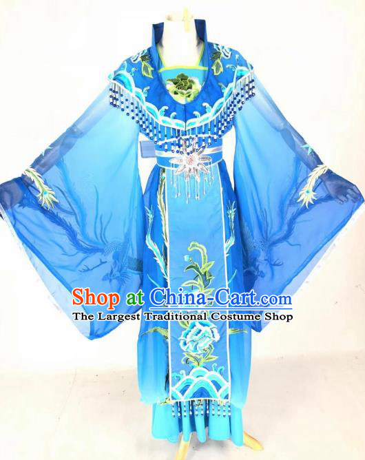 Chinese Traditional Peking Opera Actress Empress Blue Dress Ancient Court Queen Costume for Women