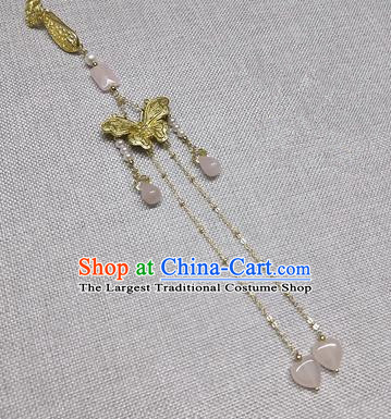 Chinese Traditional Hanfu Golden Butterfly Brooch Accessories Ancient Qing Dynasty Queen Tassel Breastpin Pendant for Women