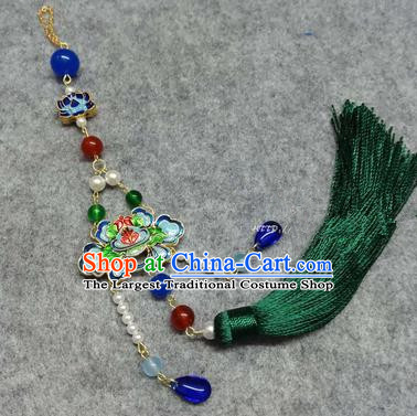 Chinese Traditional Hanfu Accessories Blueing Lotus Brooch Tassel Pendant Ancient Qing Dynasty Queen Breastpin for Women